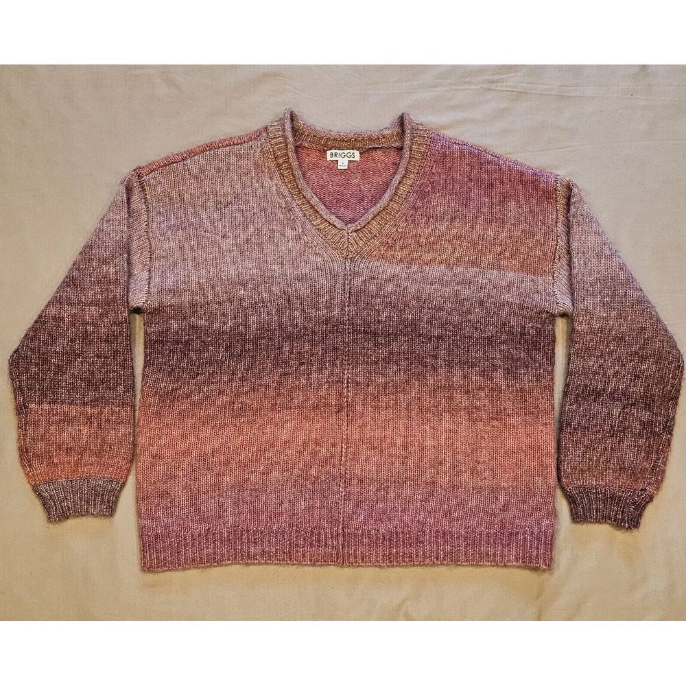 Briggs Ladies' V-neck Ombre Sweater Warm‎ Wool Blend Oversized Size Large
